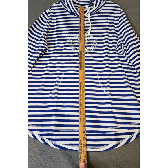 Quacker Factory Nautical Tunic Top Womens XL Blue White Sequins Anchor Beach - Picture 3 of 7